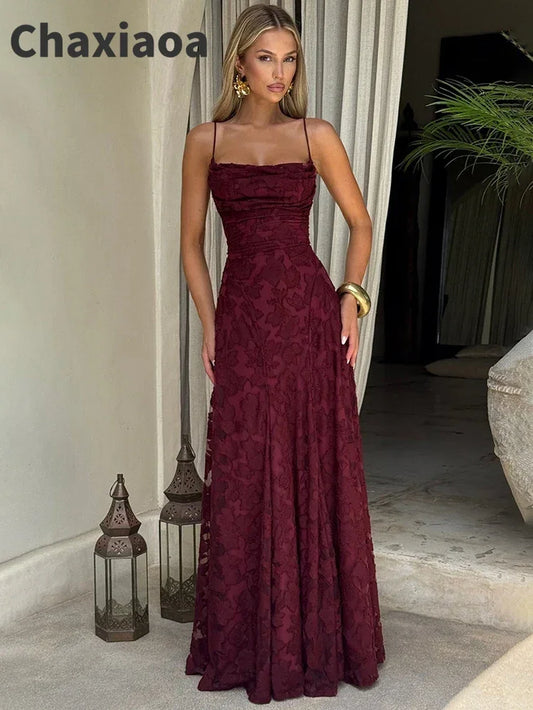 Spaghetti Strap Backless Sexy Maxi Dress Women Gown Fashion Off-Shoulder Sleeveless Lace-Up Evening Club Party Dress