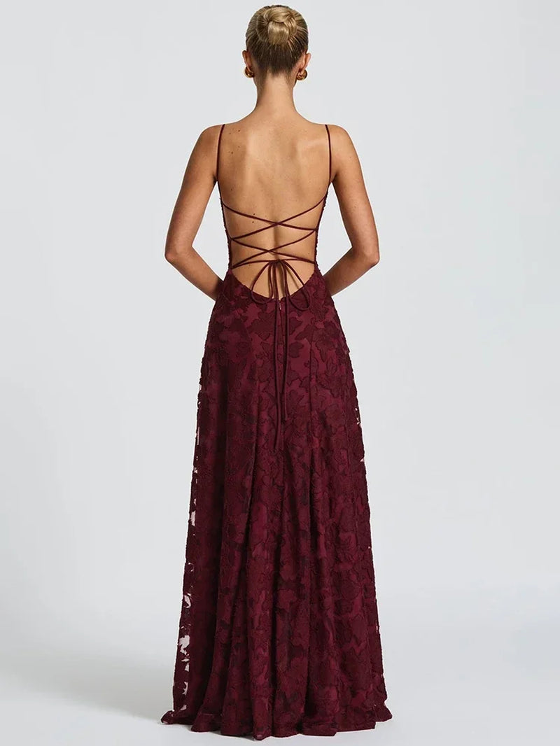 Spaghetti Strap Backless Sexy Maxi Dress Women Gown Fashion Off-Shoulder Sleeveless Lace-Up Evening Club Party Dress