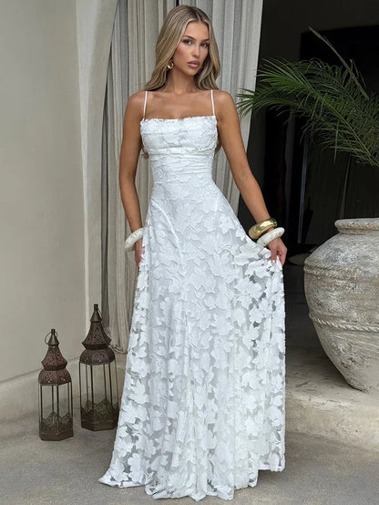 Spaghetti Strap Backless Sexy Maxi Dress Women Gown Fashion Off-Shoulder Sleeveless Lace-Up Evening Club Party Dress