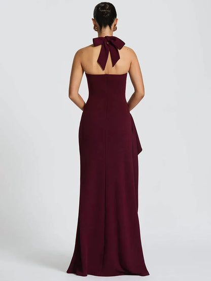 Halter Backless Sexy Maxi Dress Women Fashion Lace-Up Sleeveless High Waist Thigh High Split Bodycon Evening Club Dress
