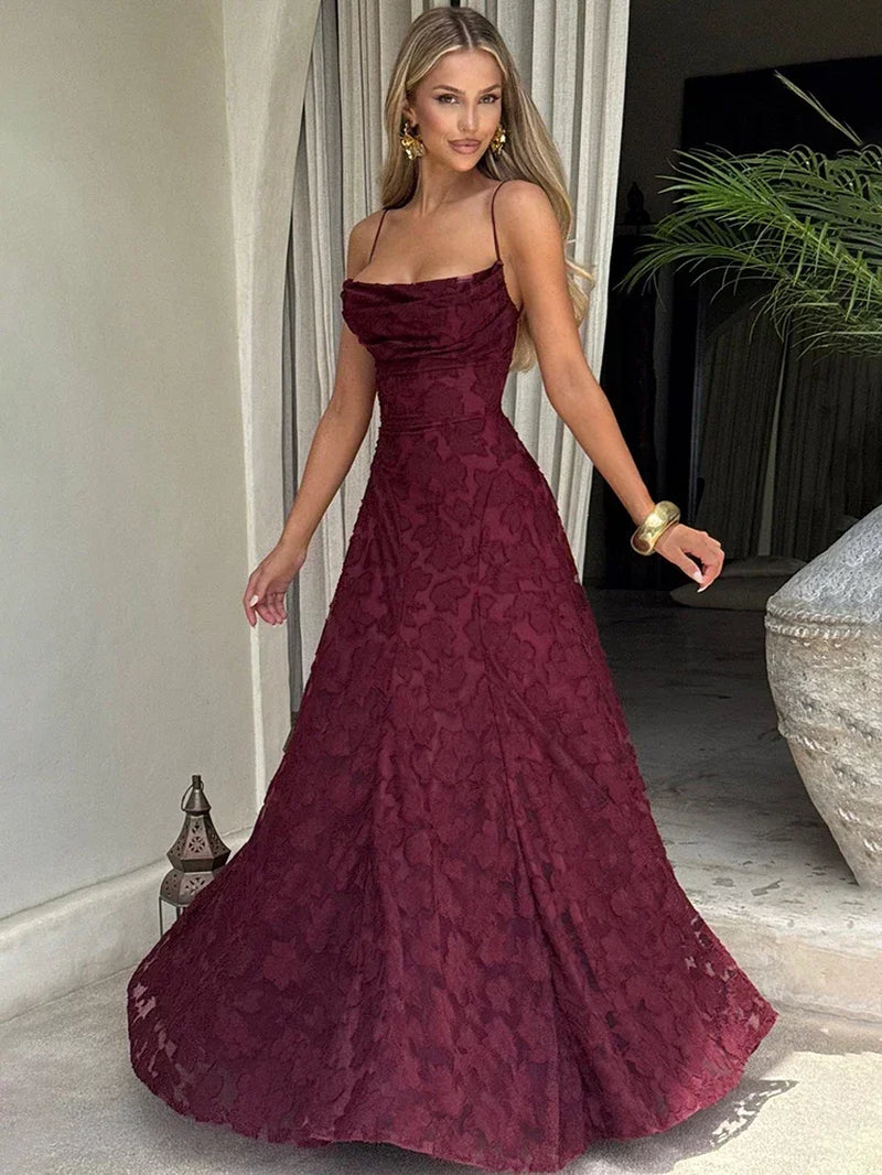 Spaghetti Strap Backless Sexy Maxi Dress Women Gown Fashion Off-Shoulder Sleeveless Lace-Up Evening Club Party Dress